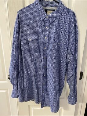 Panhandle  Men's Blue Geometric Print Snap-Down Shirt